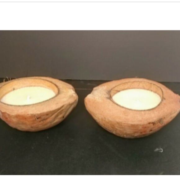 Coconut Shell Candles 2 Cotton Wick Natural Island Decor Tiki Garden Primitive - Picture 4 of 4